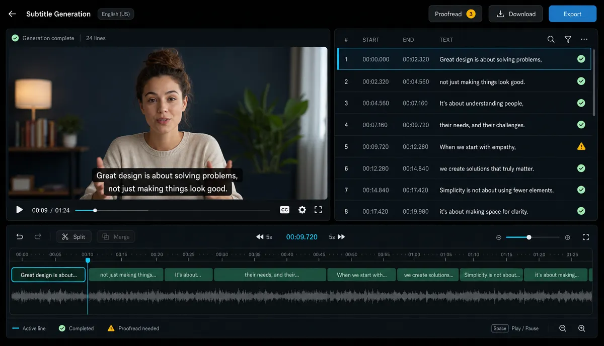 Auto-generated subtitle result screenshot
