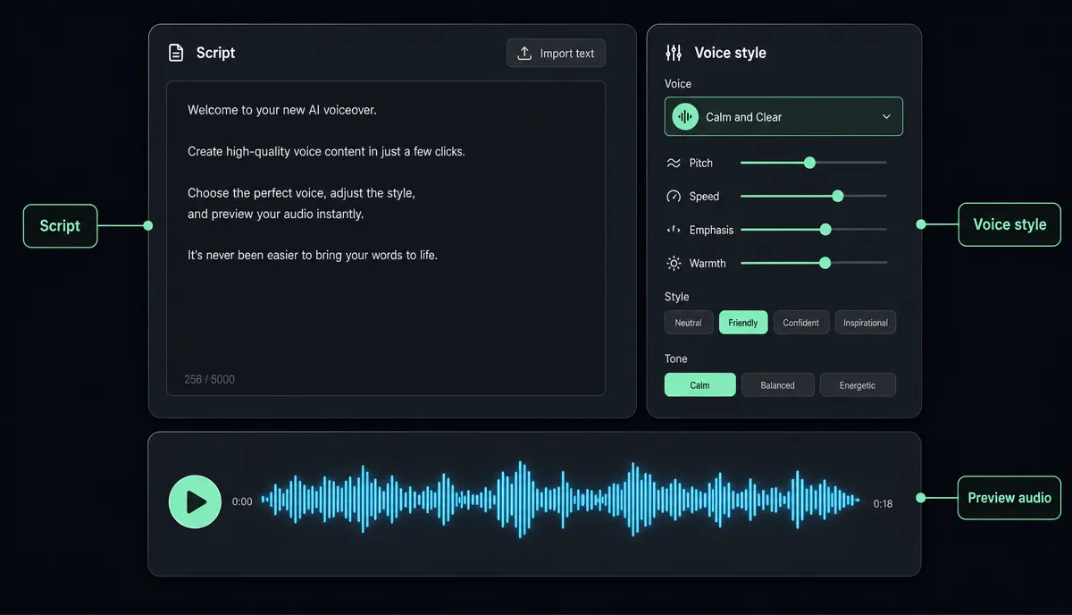 AI voiceover product interface screenshot