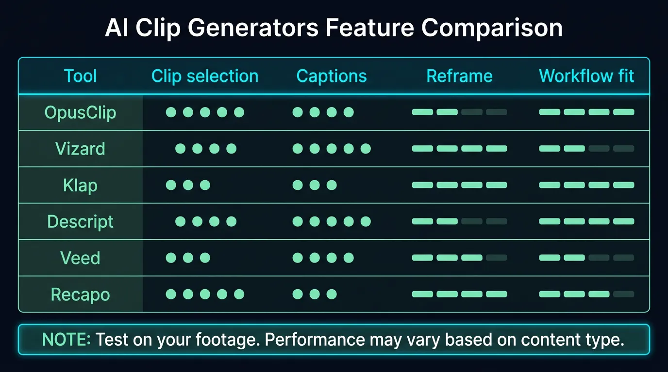 Caption tool comparison matrix