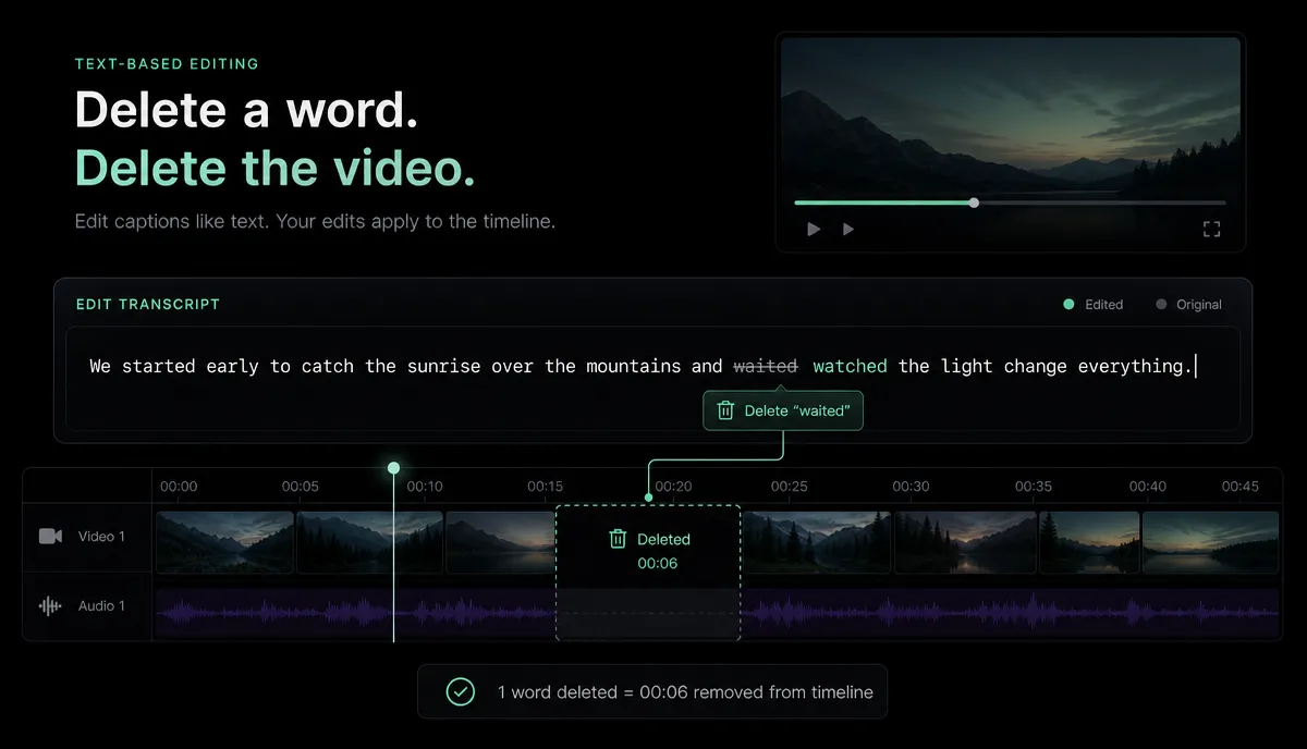 Descript Alternatives for Editing by Transcript (2026) detail image: Transcript editing landscape