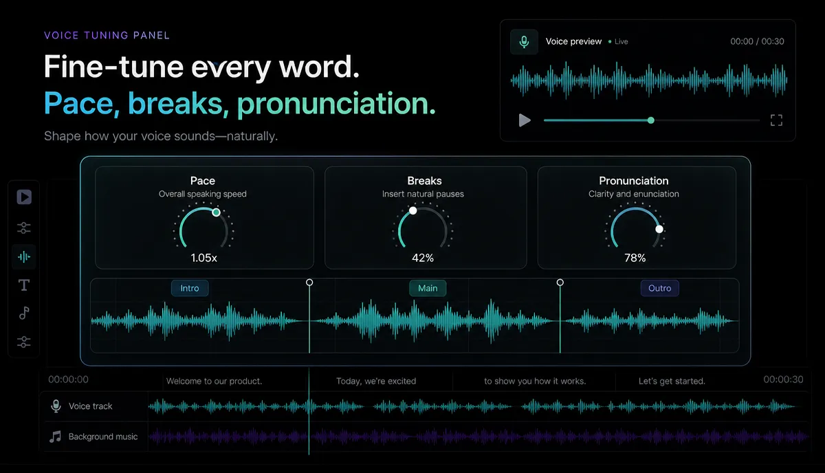 How to Add an AI Voiceover to Any Video detail image: Voiceover sync timeline
