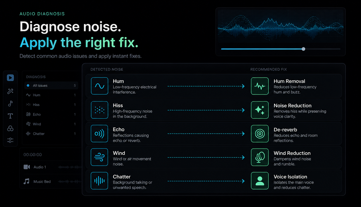 How to Remove Background Noise From a Video detail image: Audio noise diagnosis matrix
