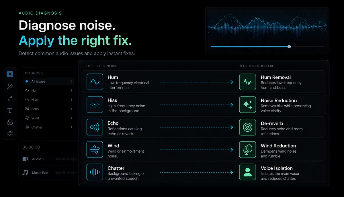 How to Remove Background Noise From a Video detail image: Audio noise diagnosis matrix