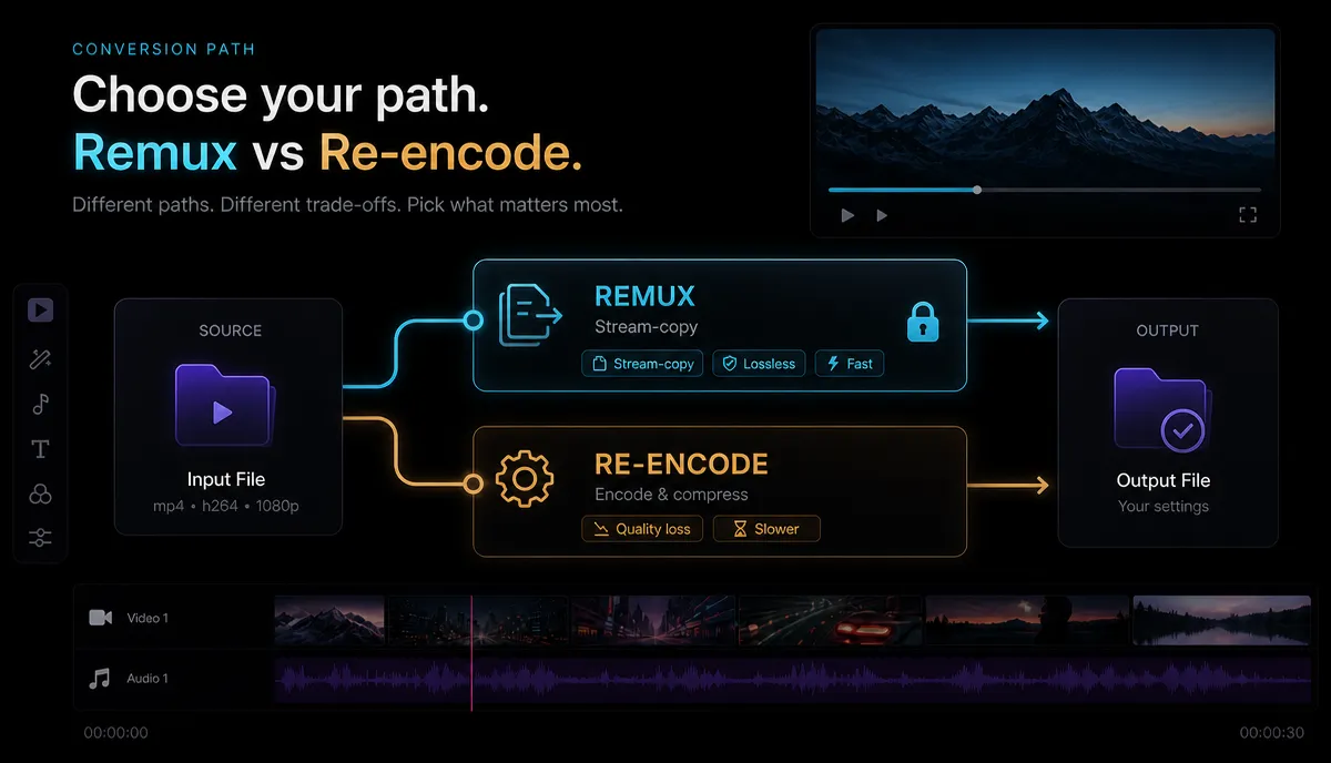 How to Convert MKV to MP4 (Free, No Quality Loss) detail image: Remux vs re-encode