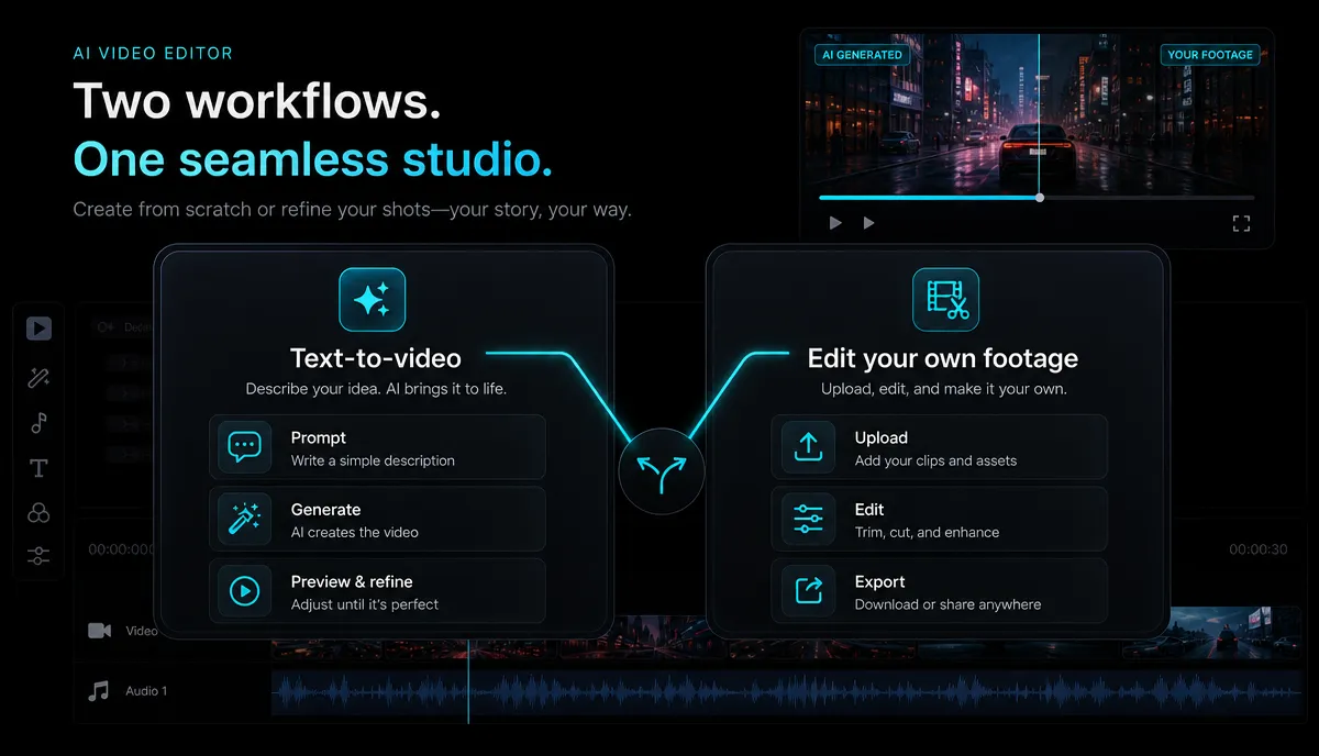 InVideo 替代工具盘点(文字成片) 文章详情图:Text-to-video vs own footage