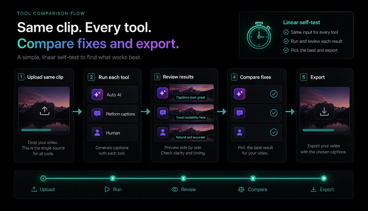 VEED Alternatives for Captions & Quick Edits (2026) detail image: Caption workflow comparison