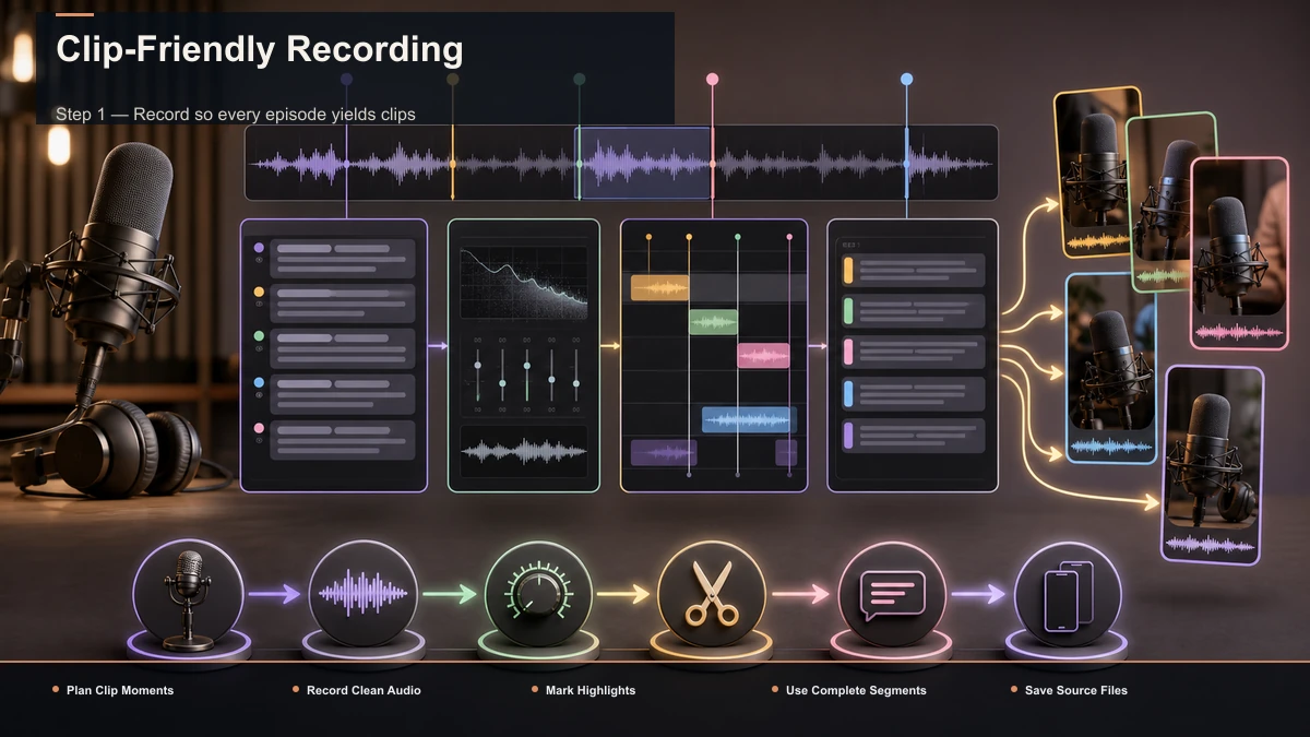 Steps for Clip-Friendly Recording: Plan Clip Moments, Record Clean Audio, Mark Highlights.