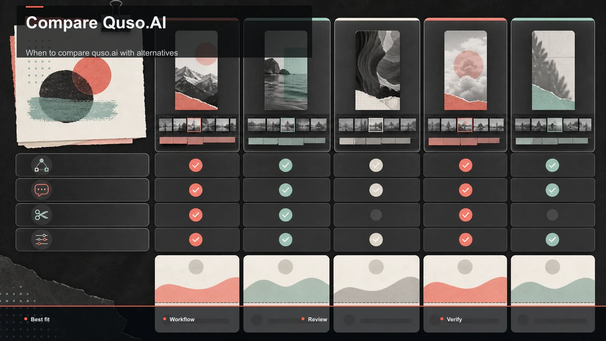 Comparison matrix for Compare Quso.AI; data cells are reserved for verified sources.