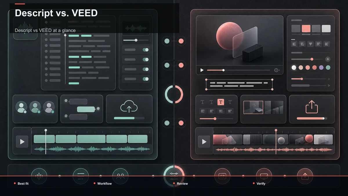 Comparison matrix for Descript vs. VEED; data cells are reserved for verified sources.