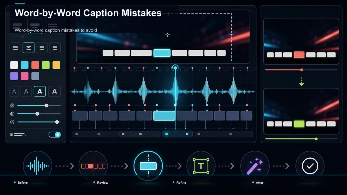 Before-and-after diagram for Word-by-Word Caption Mistakes.