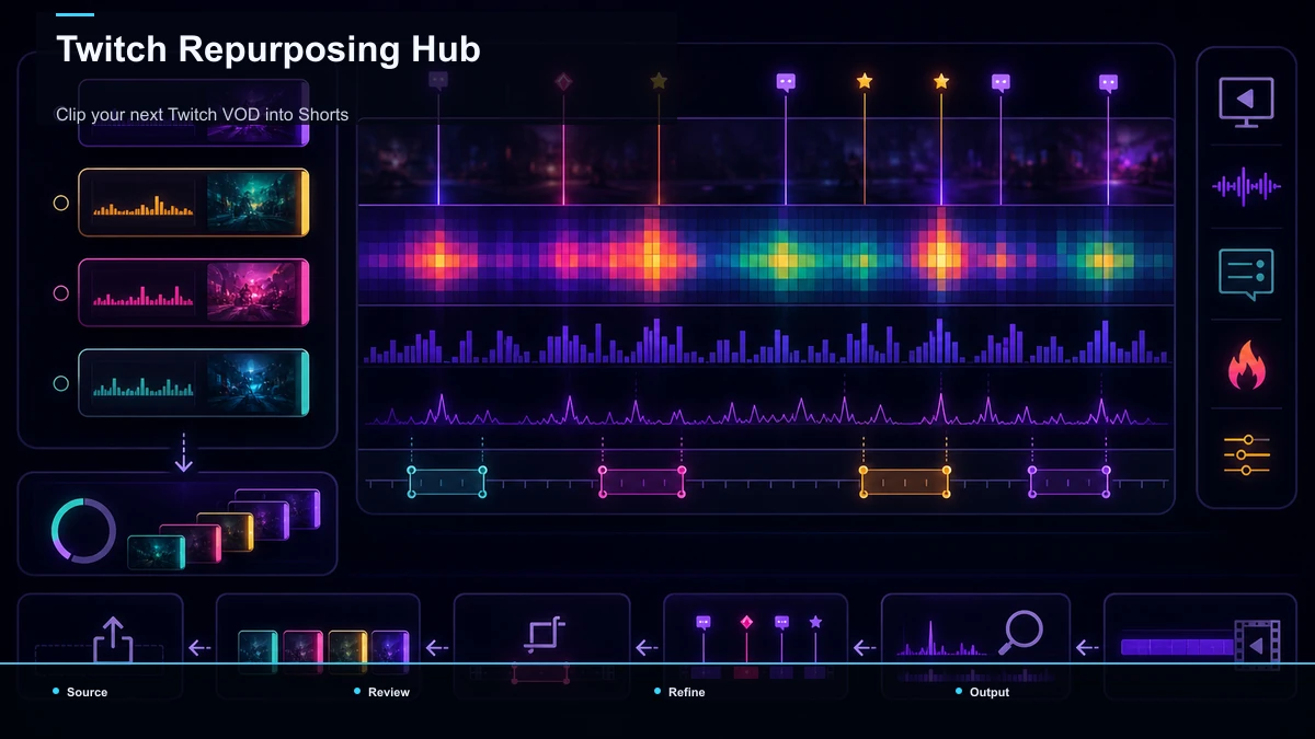 Hub-and-spoke diagram for Twitch Repurposing Hub.