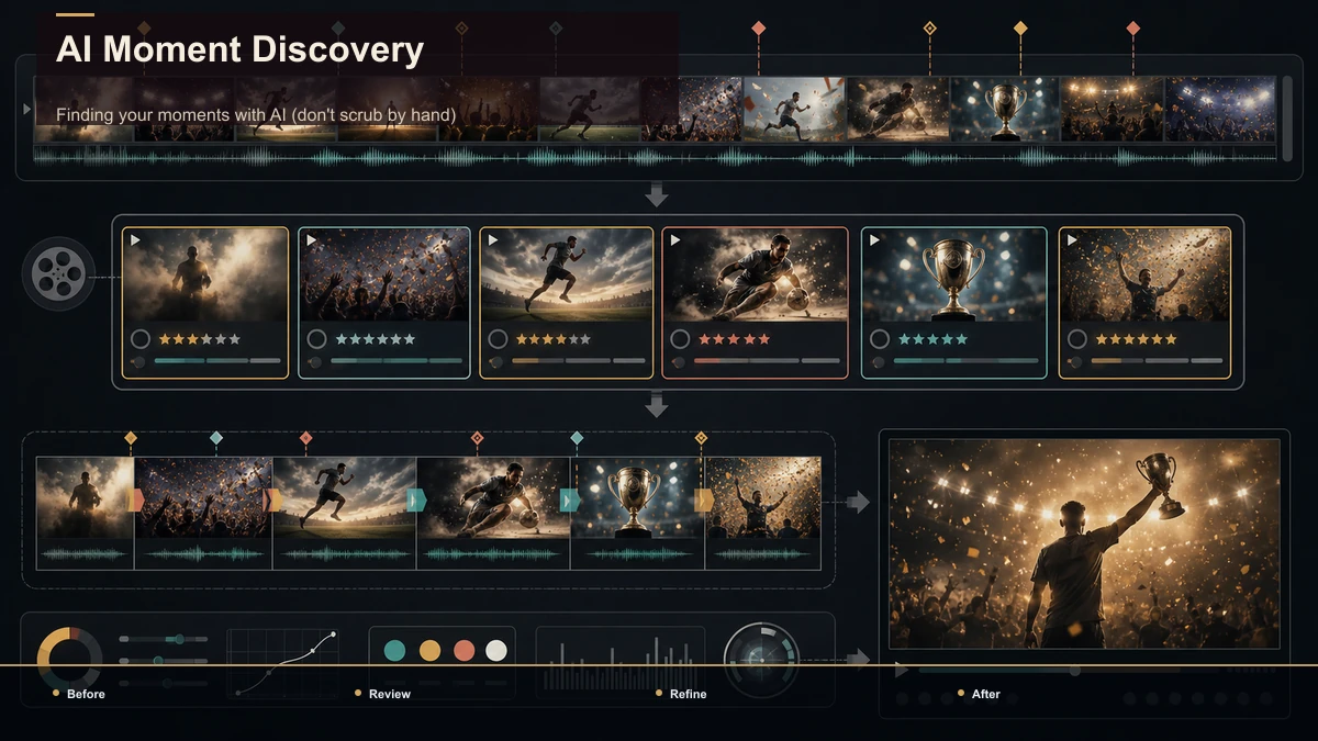 Before-and-after diagram for AI Moment Discovery.