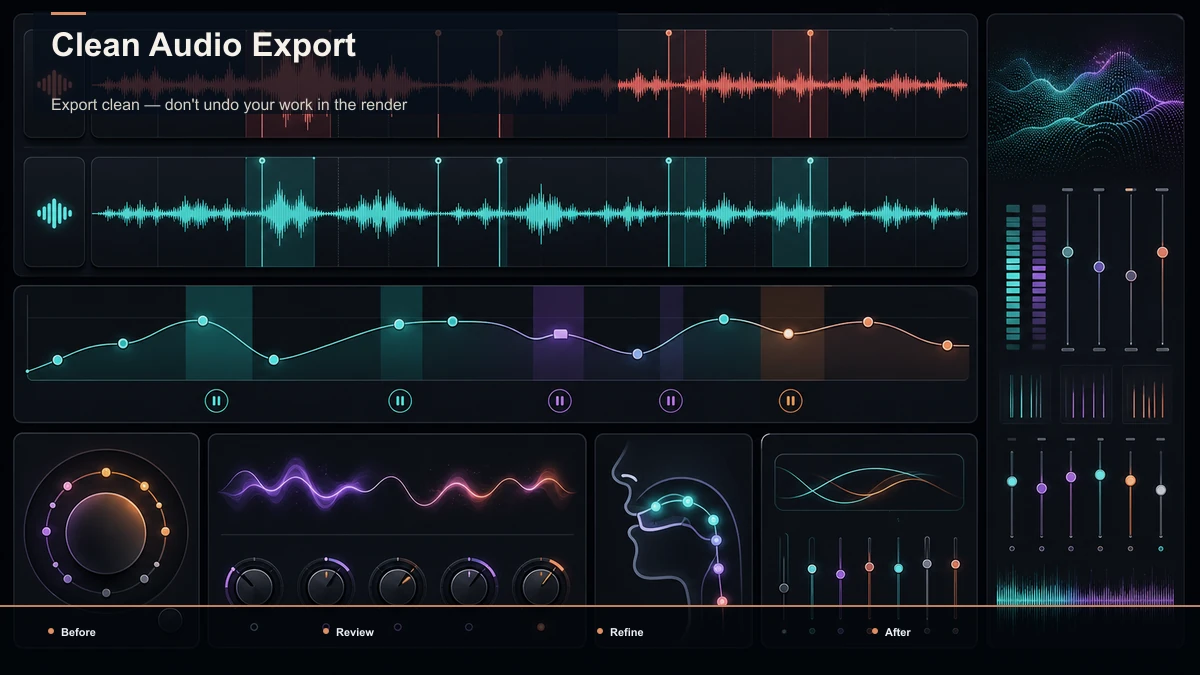 Before-and-after diagram for Clean Audio Export.