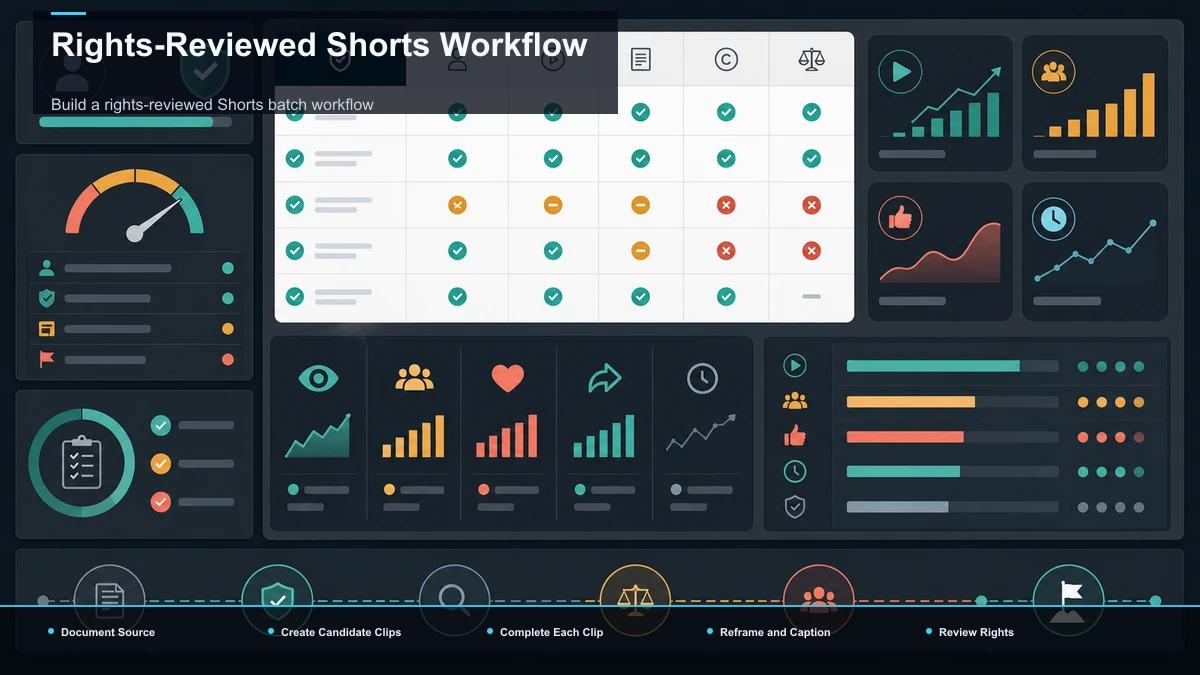 Steps for Rights-Reviewed Shorts Workflow: Document Source, Create Candidate Clips, Complete Each Clip.