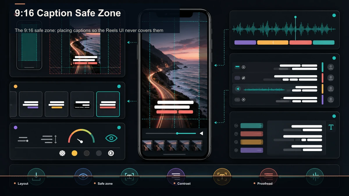 Annotated diagram for 9:16 Caption Safe Zone.