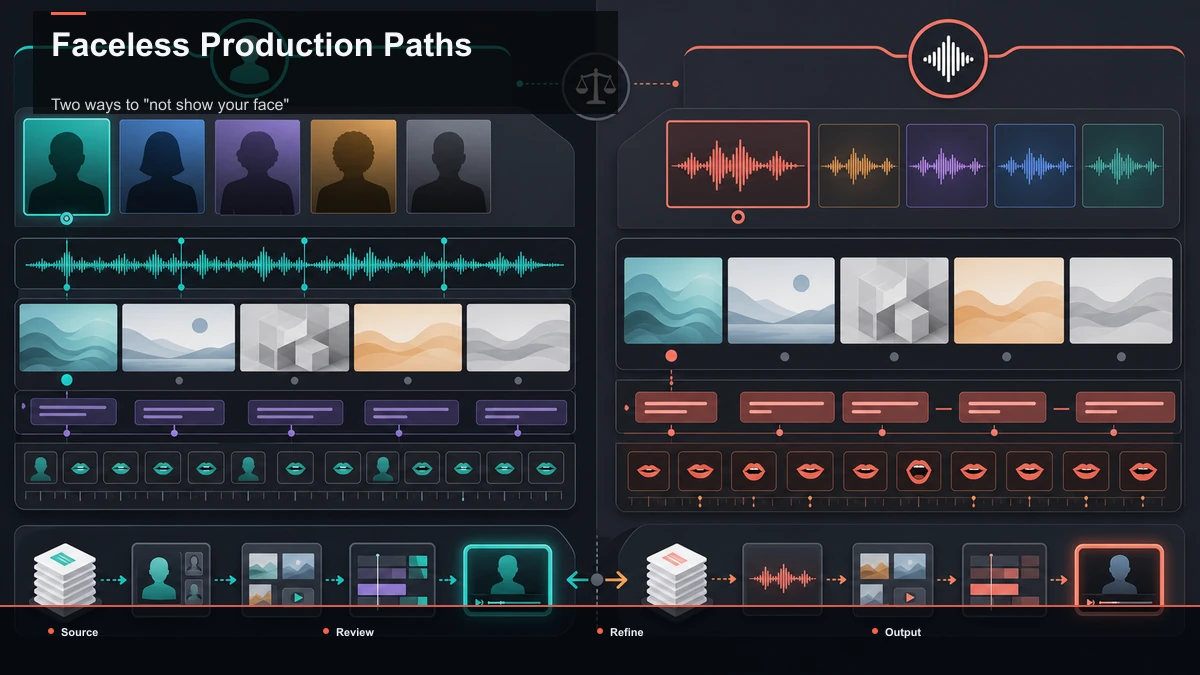 Hub-and-spoke diagram for Faceless Production Paths.