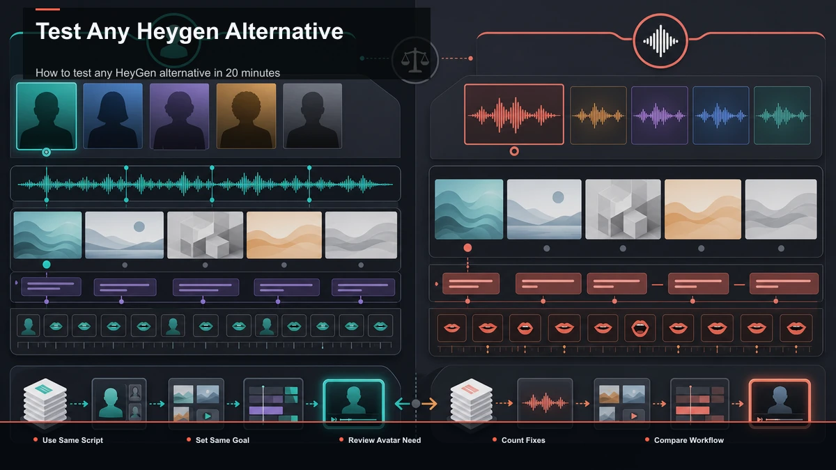 Steps for Test Any Heygen Alternative: Use Same Script, Set Same Goal, Review Avatar Need.