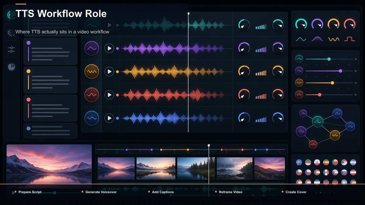 Steps for TTS Workflow Role: Prepare Script, Generate Voiceover, Add Captions.