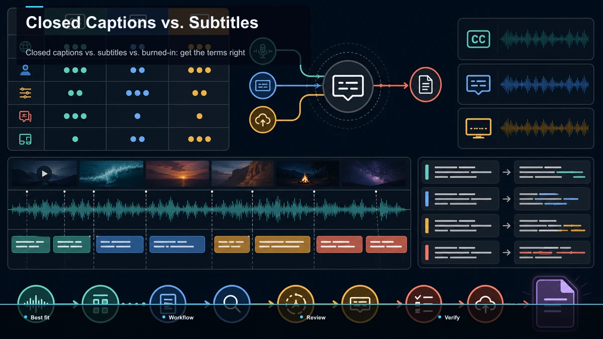 Comparison matrix for Closed Captions vs. Subtitles; data cells are reserved for verified sources.