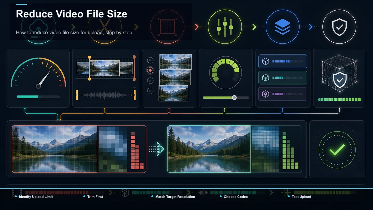Steps for Reduce Video File Size: Identify Upload Limit, Trim First, Match Target Resolution.
