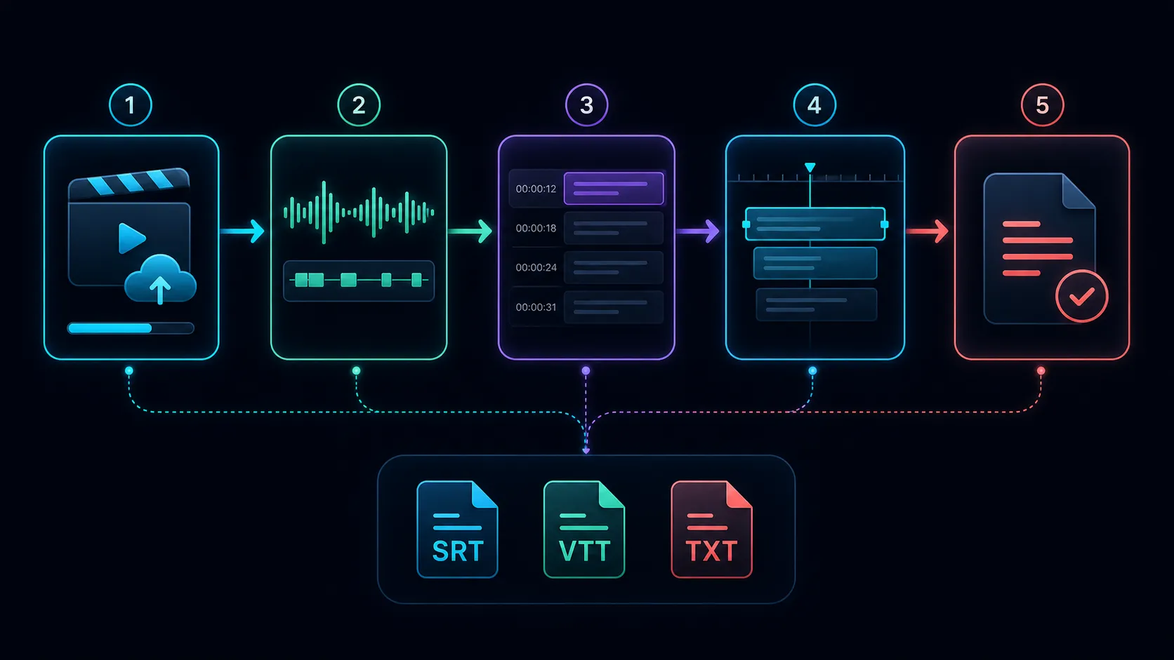 Video transcription and subtitle file export: editing workflow overview