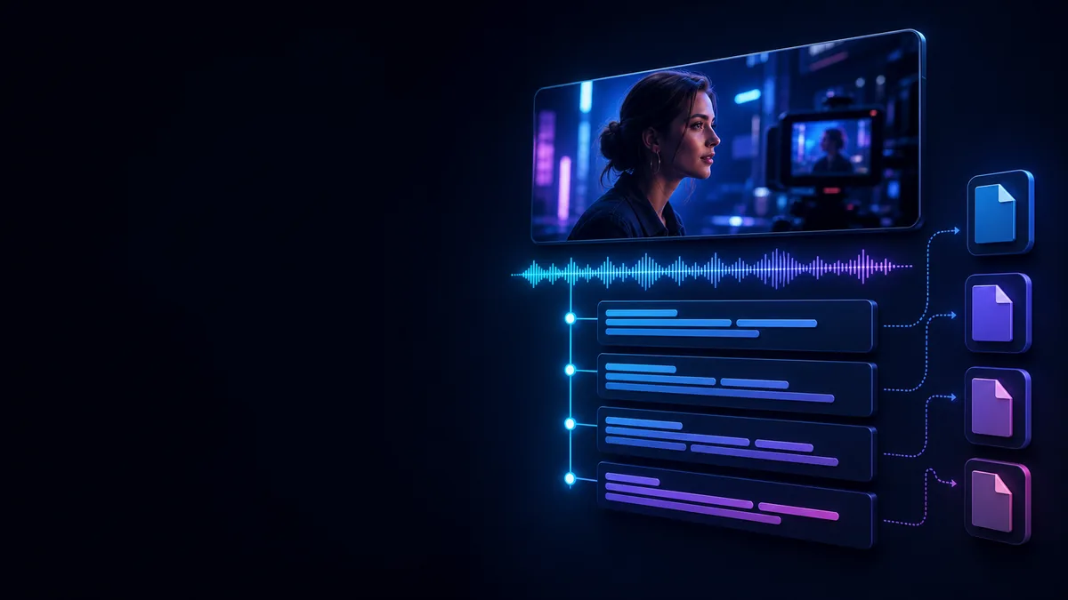 Caption workflow for transcribing video audio with timestamps and exporting SRT, VTT, or captioned MP4