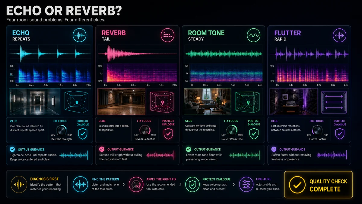 How to Remove Echo from a Video Recording — comparison and checklist illustration
