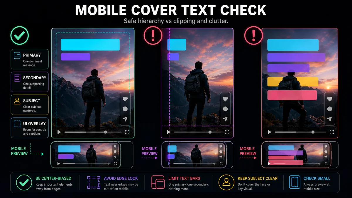 Where to Place Text on a Video Cover for Mobile Feeds — comparison and checklist illustration